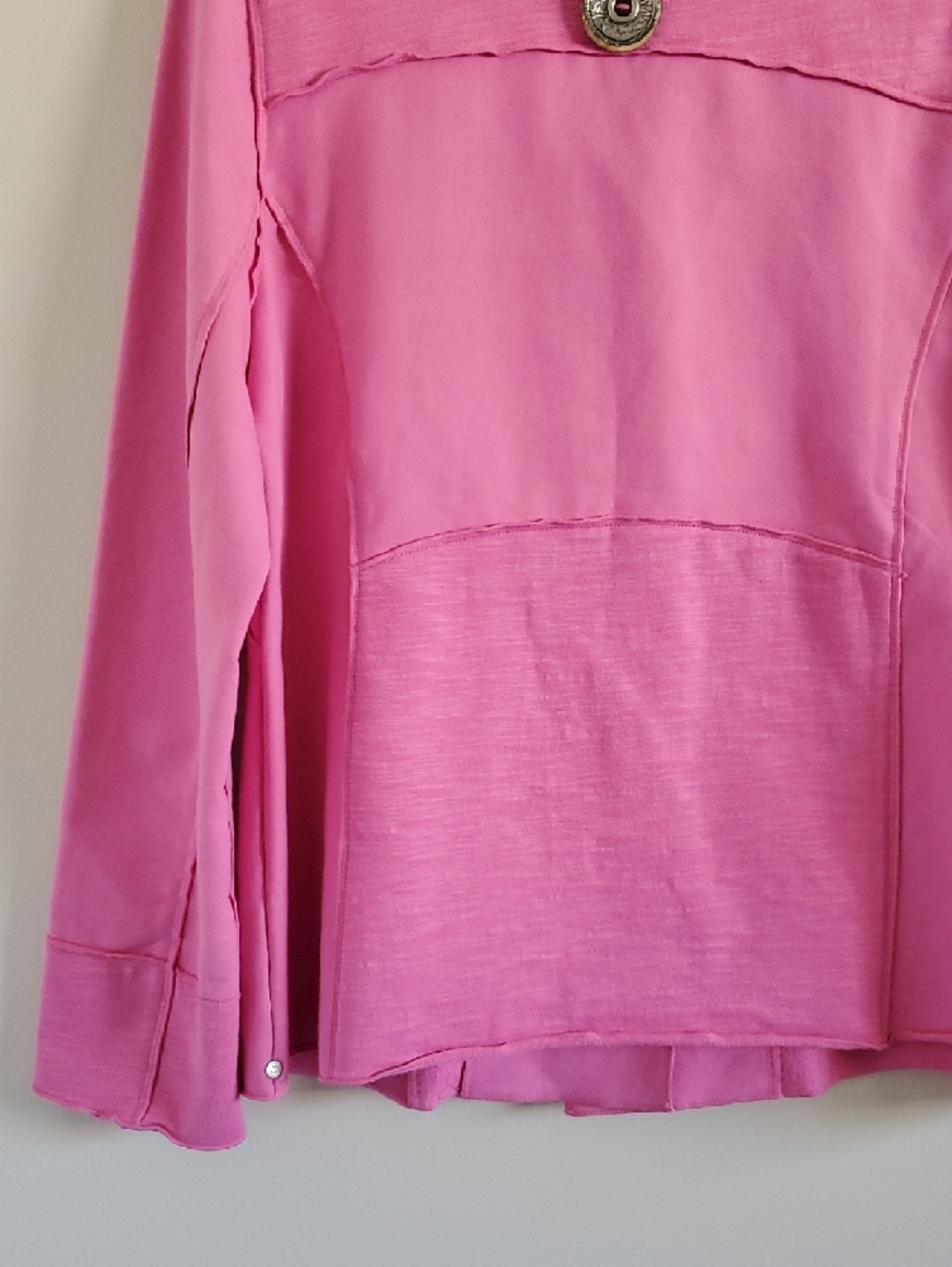 Neon Budha Pink Patched Large Button-Front Cotton Blazer Sz S Quirky Boho Artsy - Picture 10 of 14